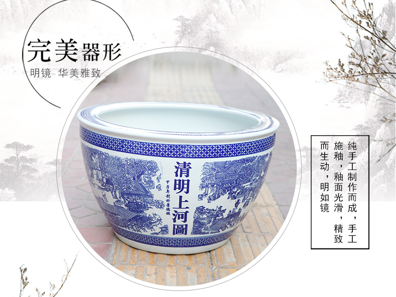 Jingdezhen ceramics aquarium blue and white porcelain lotus lotus cylinder clear painting home furnishing articles