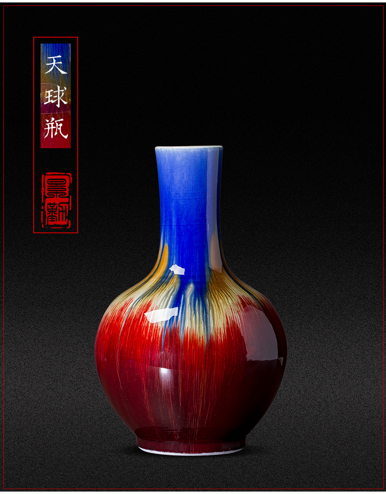 Jingdezhen ceramic large Chinese red red glazed pottery porcelain vases manual archaize lang glaze porcelain flower arranging furnishing articles