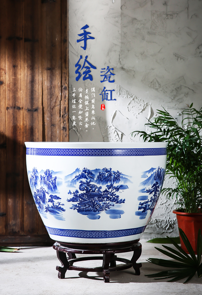 Jingdezhen ceramics tank size small water basin bowl lotus lotus cylinder cylinder tortoise porcelain jar water lily cylinder