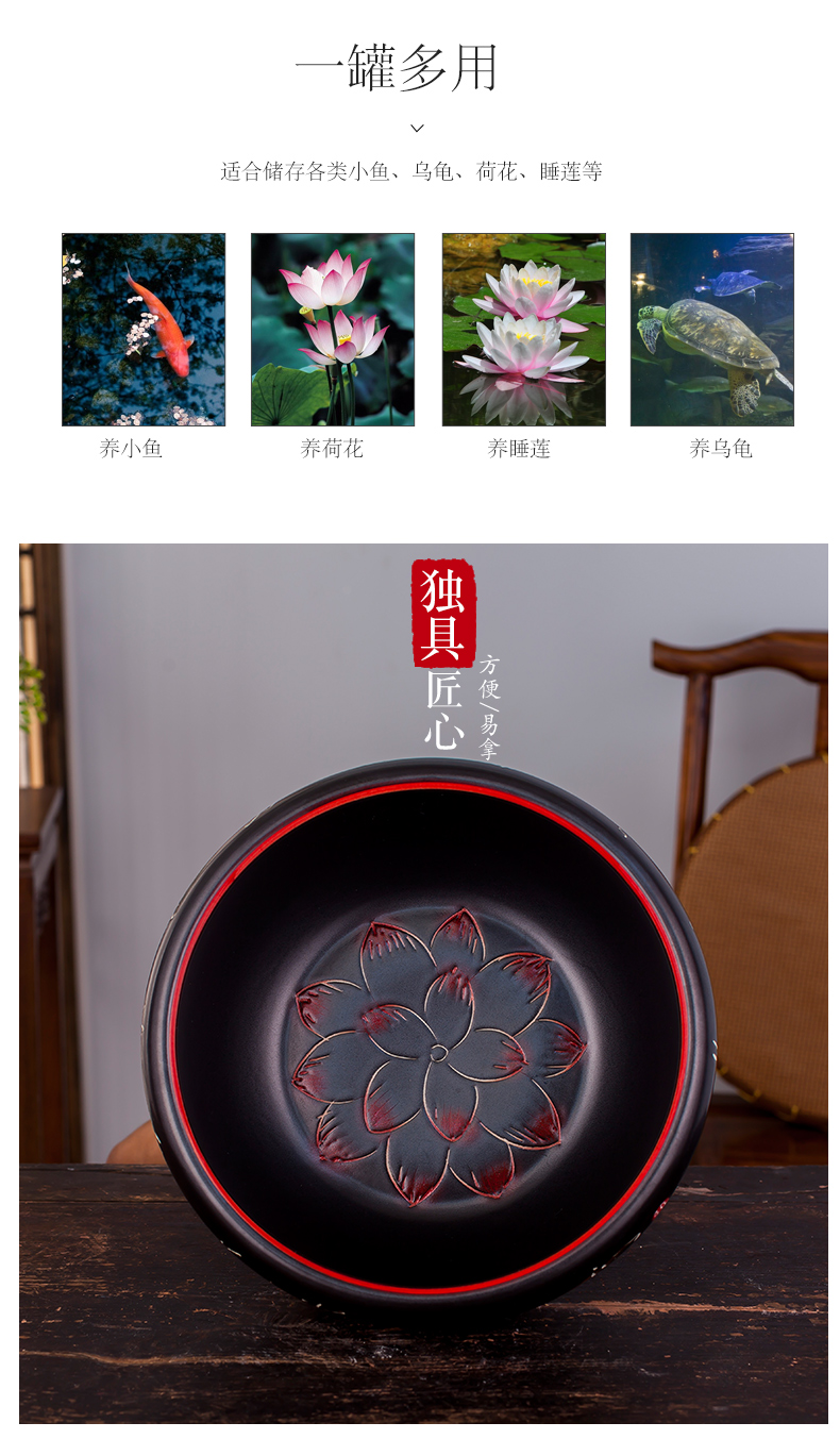 Jingdezhen ceramic aquarium turtle cylinder basin of water lily lotus goldfish bowl lotus cylinder oversized tank sitting room