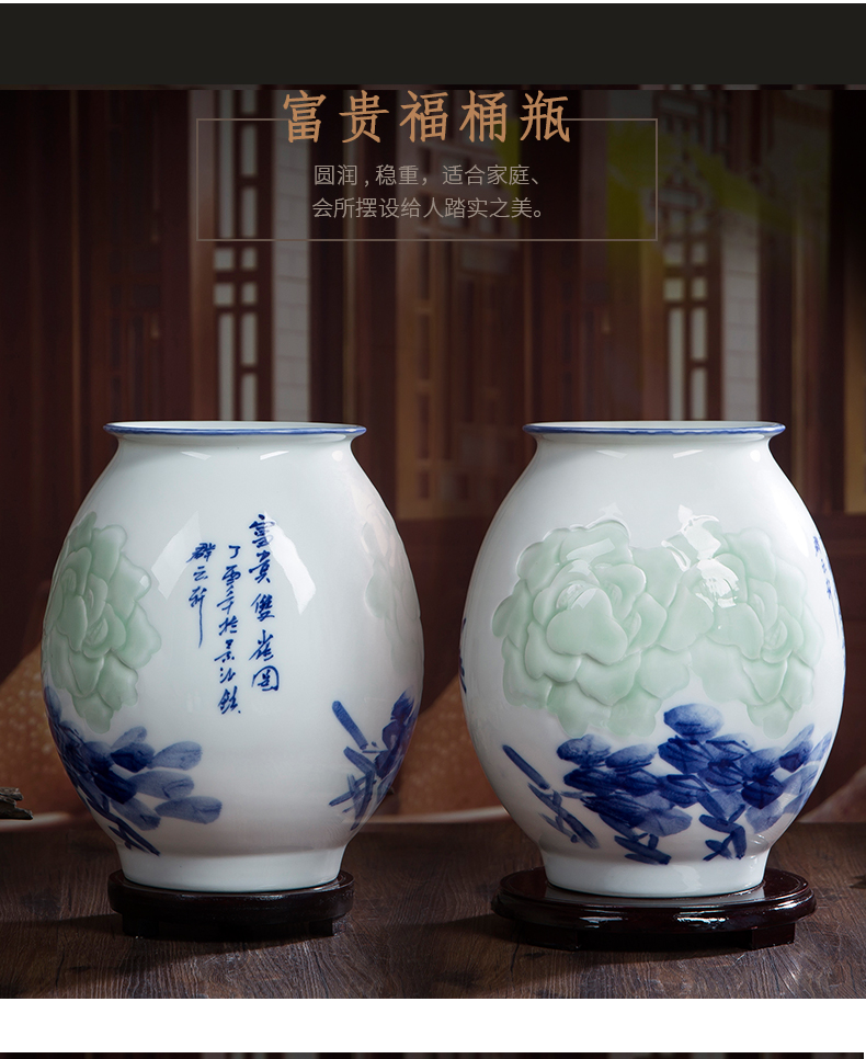 Jingdezhen hand - made ceramic porcelain vase furnishing articles hand - made lotus flower arranging the modern Chinese style living room sitting room adornment