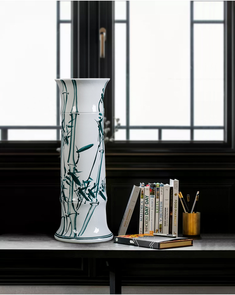 Jingdezhen ceramics tube lucky bamboo vases, flower arranging is placed a sitting room be born king straight water culture flower arrangement