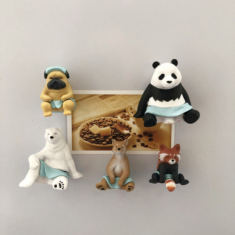 Cute and creative 3D bathing panda polar bear magnetic refrigerator sticker decoration INS whiteboard magnet three-dimensional set of 5