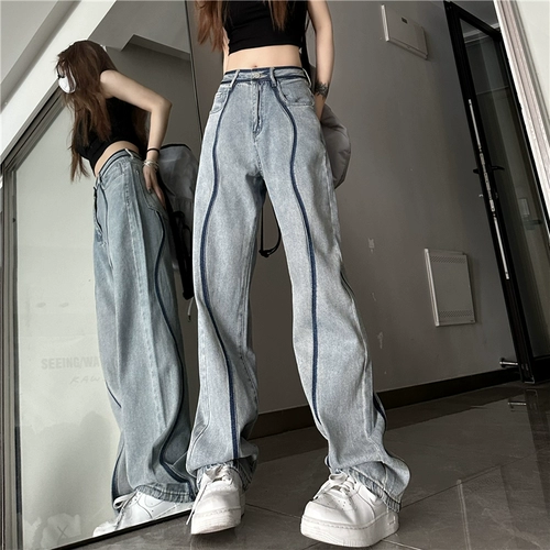 Осенние прямые свободные джинсы, небольшие дизайнерские штаны, в американском стиле, популярно в интернете, тренд сезона, изысканный стиль