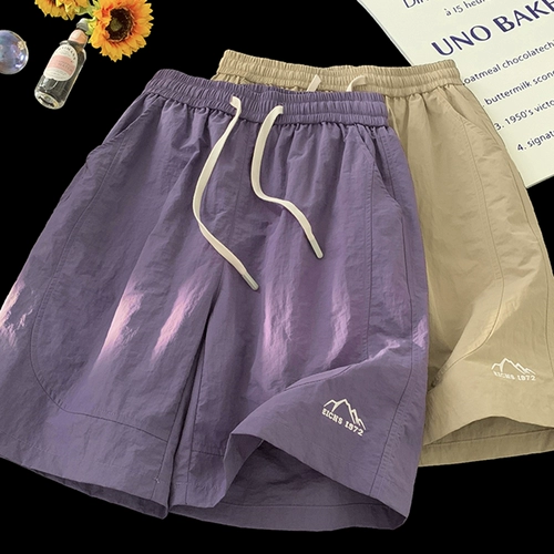 Сиреневые быстросохнущие дышащие пляжные шорты, спортивные дизайнерские ретро штаны, подходит для подростков, свободный крой, тренд сезона, в американском стиле