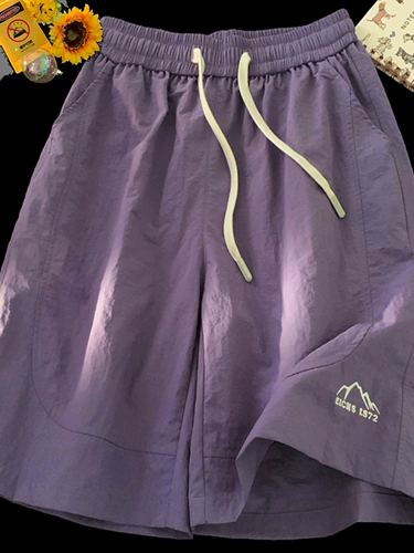 Сиреневые быстросохнущие дышащие пляжные шорты, спортивные дизайнерские ретро штаны, подходит для подростков, свободный крой, тренд сезона, в американском стиле