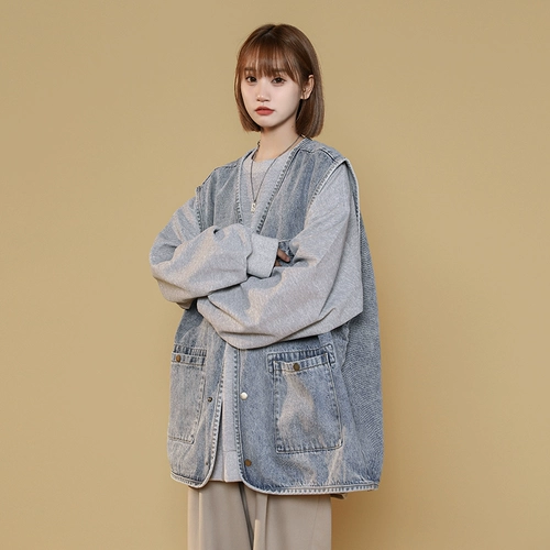 Tide, джинсовый жилет без рукавов, майка топ, модная куртка, V-образный вырез, большой размер, популярно в интернете