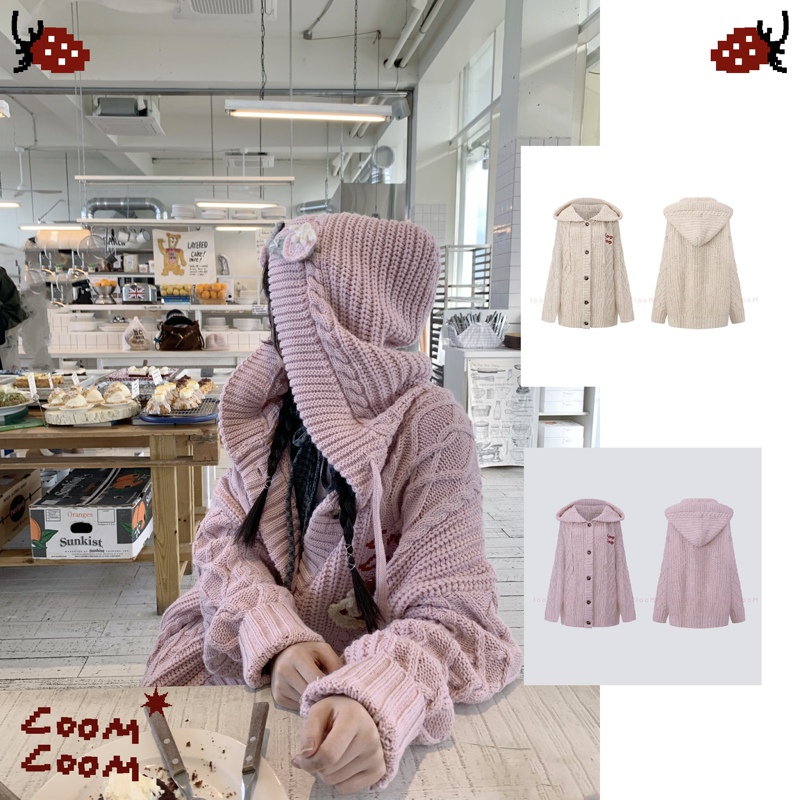 Loomloom Original Cat Afternoon Tea* Handmade Small Cake Crochet Logo Hooded Knitted Jacket Loomloom Original Cat Afternoon Tea* Handmade Small Cake Crochet Logo Hooded Knitted Jacket