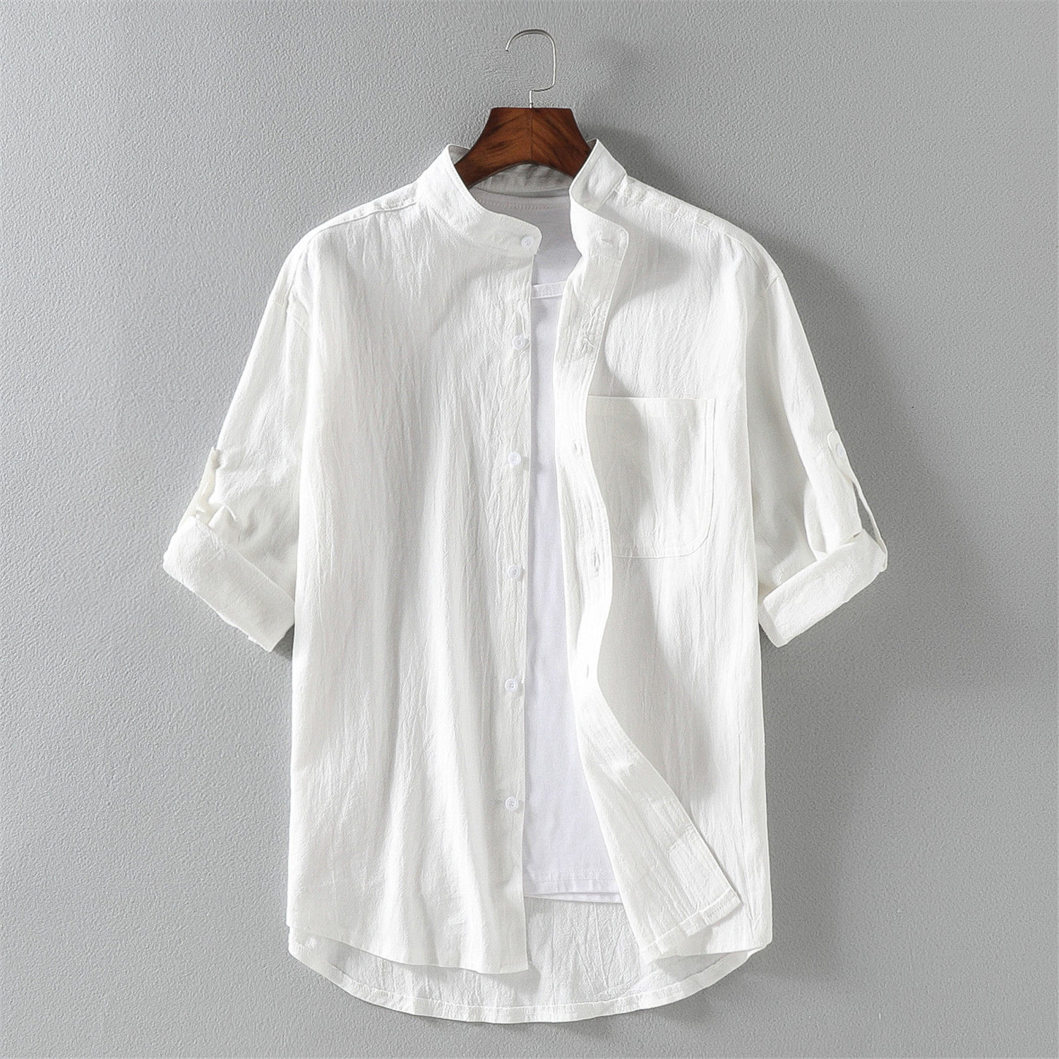 Men's linen short-sleeved shirt Summer linen youth summer clothes Loose casual cotton linen shirt Men's top clothes