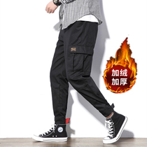 Autumn and winter pants overalls mens Tide brand loose size autumn thick toe casual pants Harlem pants plus velvet thickened