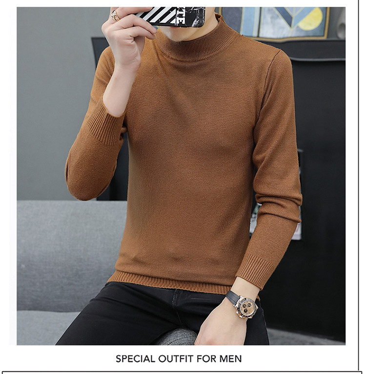 Демисезонный трикотажный приятный телу кашемировый свитер, высокий воротник, облегающий крой, увеличенная толщина 1834838250 