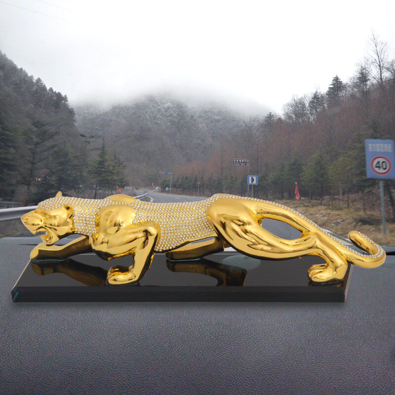 招财高档车饰金属镶钻金钱豹子汽车摆件车内饰品车载装饰大号车上