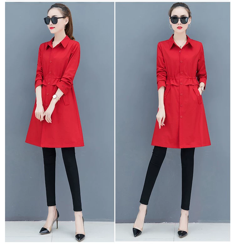 Áo xuân nữ 2019 mới xuân hè mới người đàn ông nhỏ bé kaki áo gió dài áo khoác nữ - Trench Coat