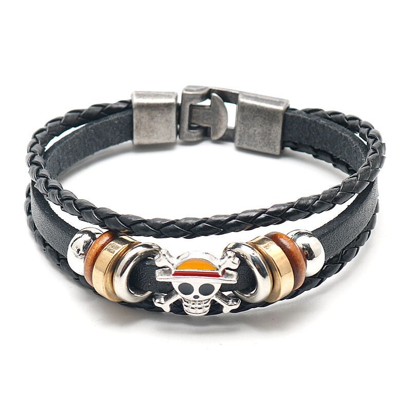 Anime Student Bracelet Trendy One Piece Naruto Attack on Titan Handmade Multi-Layer Braided Leather Bracelet for Male and Female Students
