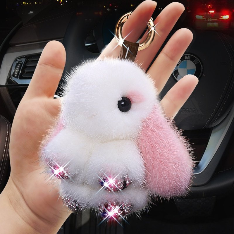 Car key button hanging pieces of high-end creative personality mink fur inlaid rabbit female red envelope hung