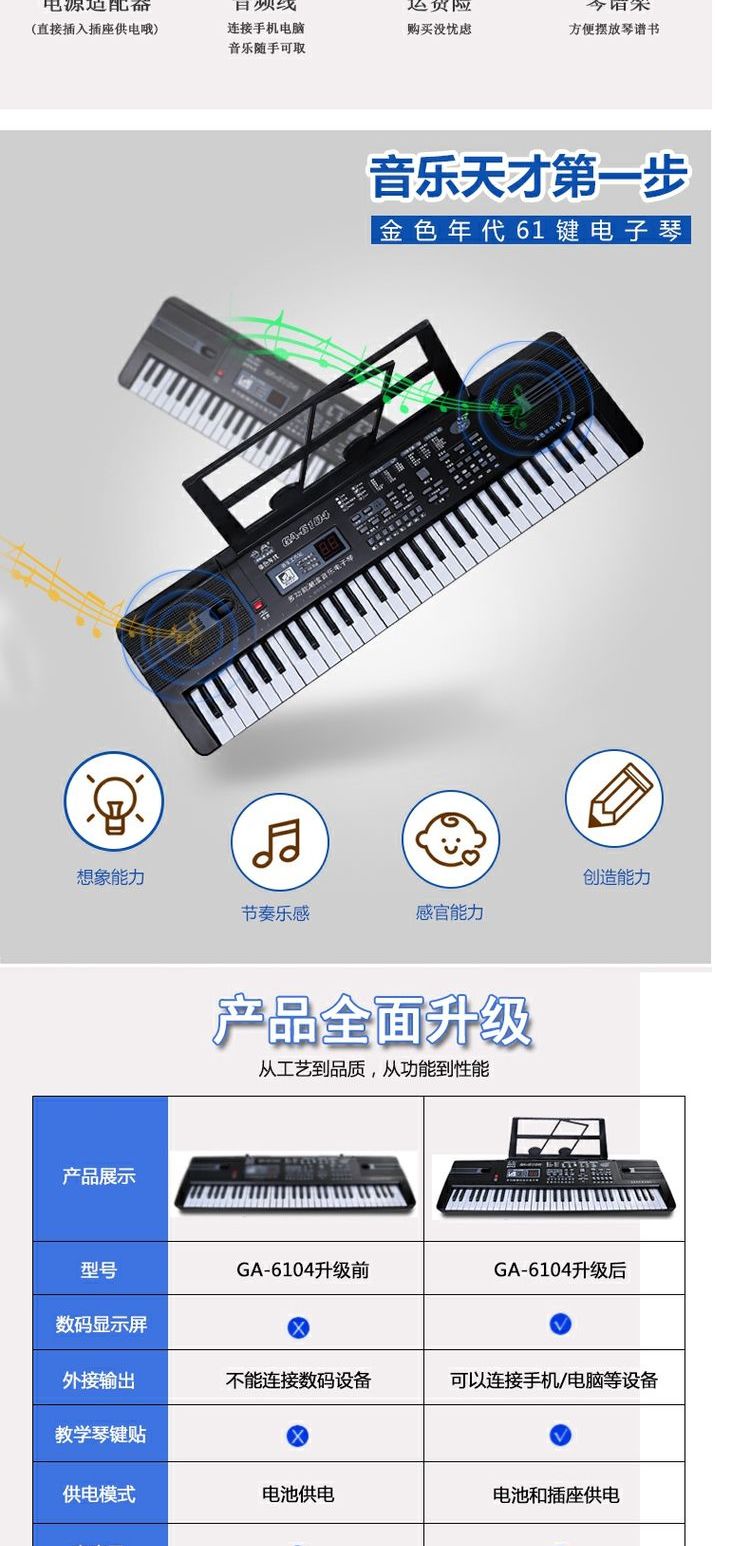 Bàn phím trẻ em 61 phím đàn piano cho người mới bắt đầu 1-3-6-12 tuổi với micrô câu đố nhạc cụ cho bé bộ trống cho bé
