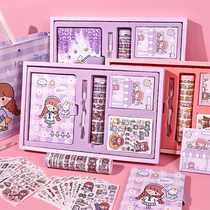 Cane version Girl Hearts Stickers and Adhesive Tape Kit Hand Tent Kit Cute Material Big Gift Bag Handbill Book Delivery Engraving Knife