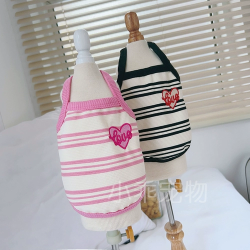 Любовные палочки вышитые полосатые камизолы и собака Тедди Йорк Лето, чем летняя одежда Панды