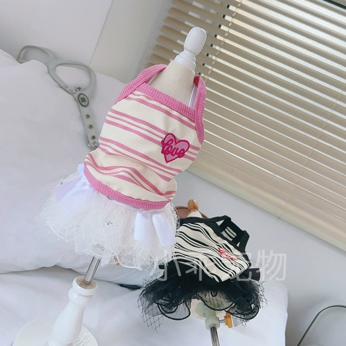 Любовные палочки вышитые полосатые камизолы и собака Тедди Йорк Лето, чем летняя одежда Панды