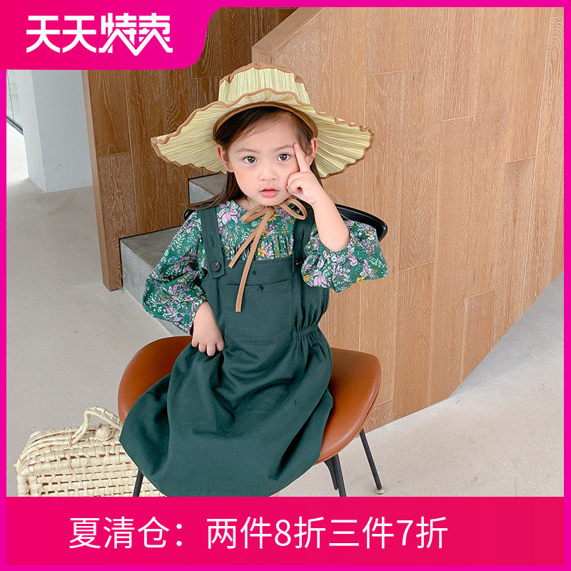 Girls foreign style suit 2020 autumn new children's floral dress girl baby suspender skirt princess skirt Korean version