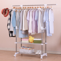 Ullite clothes rack Floor folding indoor double rod type clothes rack Stainless steel balcony lifting hanging clothes rack