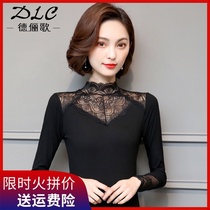 High collar lace base shirt womens autumn and winter Joker foreign atmosphere thin interior wear shirt shirt goddess coat sexy foreign air T-shirt