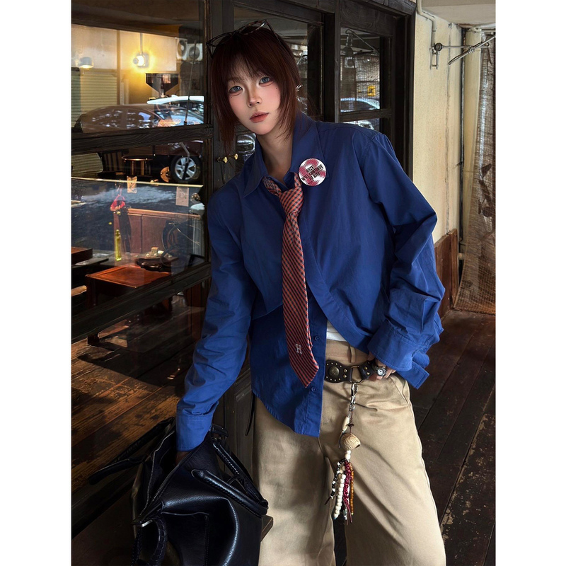 Klein Blue Naples Long-Sleeved Lapel Shirt for Men and Women, Autumn Casual Loose Versatile Layered Shirt Jacket