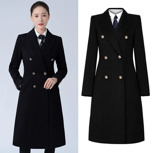 Шерстяное пальто, зимняя длинная куртка для работы, облегающий крой, средней длины