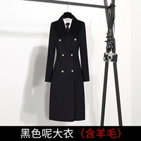 Черное шерстяное пальто содержит шерсть