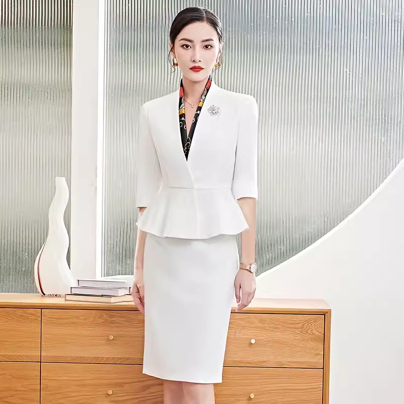 White High-End Business Attire, Elegant Goddess-Style Suit, Fashionable Socialite Work Attire, Interview Attire, Host Formal Wear White High-End Business Attire, Elegant Goddess-Style Suit, Fashionable Socialite Work Attire, Interview Attire, Host Formal Wear