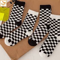 Chess and card socks womens high tube stockings womens middle tube socks ins trend autumn and winter Japanese jk socks black and white all-match