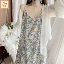 Suspension Band Skirt Plus Cardiovert two sets Broken Flowers Skirt Spring Summer Thin style cardio-hoodie with hanging band Skirt Summer Stay With Dress