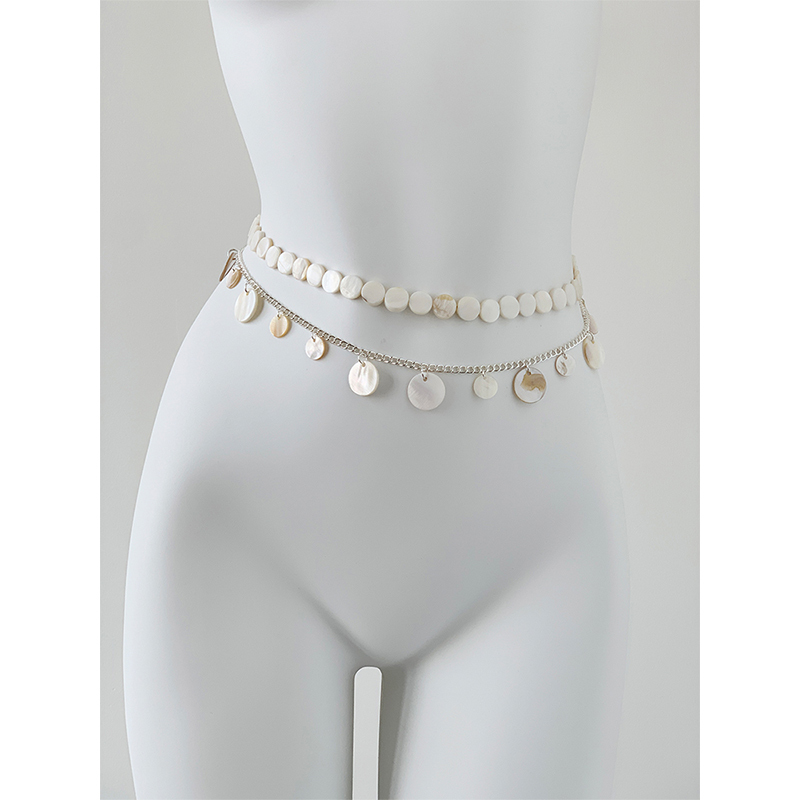 Musesearth Sea Moon Mother-Of-Pearl Waist Chain Shell Ocean Vacation Bohemian Belt Waistband Long Necklace
