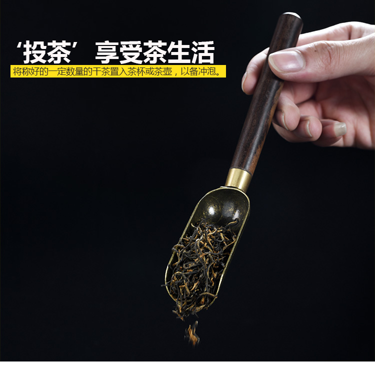 Howe auspicious ebony TSP teaspoons alloy shovel tea is the tea spoon, bamboo kung fu tea tea accessories