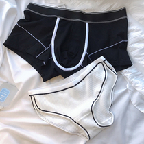 Lovers briefs female spring summer pure cotton male and female underpants large code brief black and white Couple briefs Ladies Triangle pants