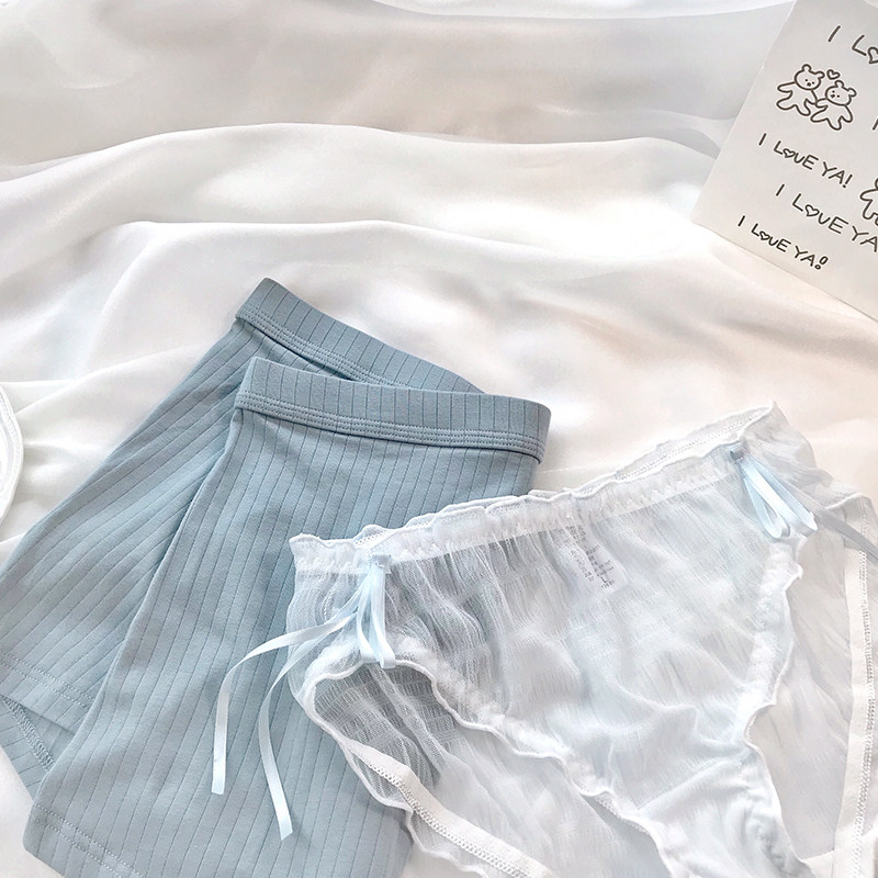 Couple underwear spring and summer thin section sexy mesh lace bubble yarn boyfriend and girlfriend gift ladies briefs