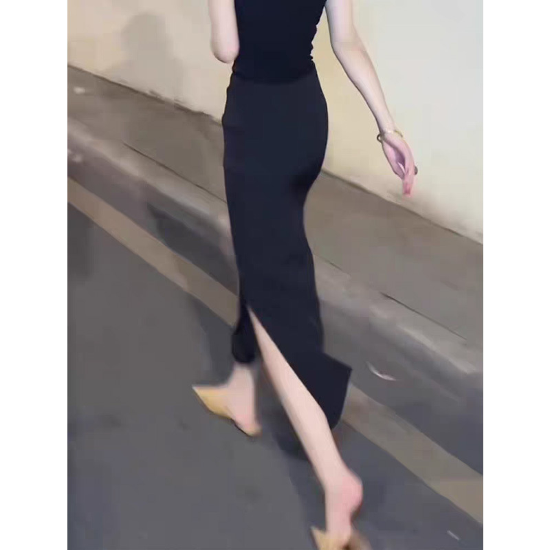 Black Fashionable Mid-Length Skirt for Women, 2026 Summer New High-Waisted Slimming Commuter Slit Pencil Skirt
