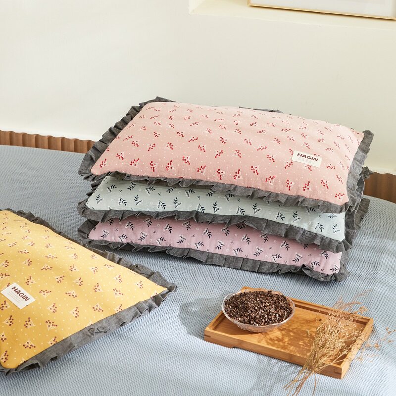 Pure cotton washed cotton full buckwheat pillow Single adult low pillows full cotton pure buckwheat shell buckwheat leather pillow core Korean style wind