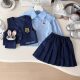 Rabbit Judy children's clothing set autumn girls jk uniform long-sleeved children's college style vest pleated half-length three-piece set