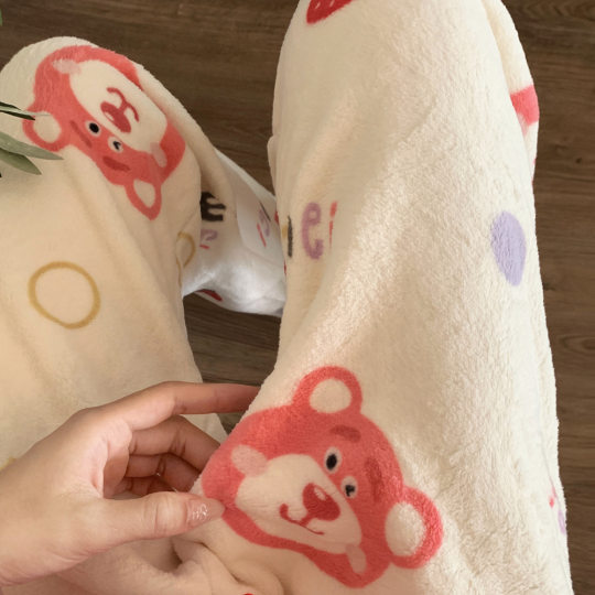 KT cat coral velvet women's home pants autumn and winter straight walking plus velvet warm loose flannel girls' pajamas