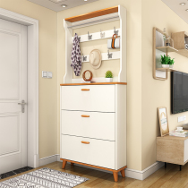 Good-looking door household shoe cabinet ultra-thin tipping bucket large capacity indoor dust-proof solid wood color storage entrance with coat rack