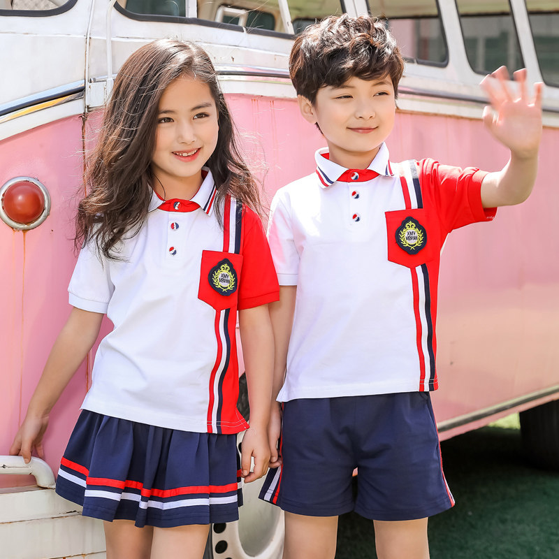 Summer children's school uniforms kindergarten garden clothes summer clothes short-sleeved cotton primary school students chorus clothes sports meeting graduation photo new