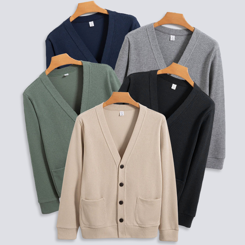 2026 New Spring Men's Cardigan Knitwear Jacket Sweater Men's Solid Color Thin Knitwear Loose V-Neck