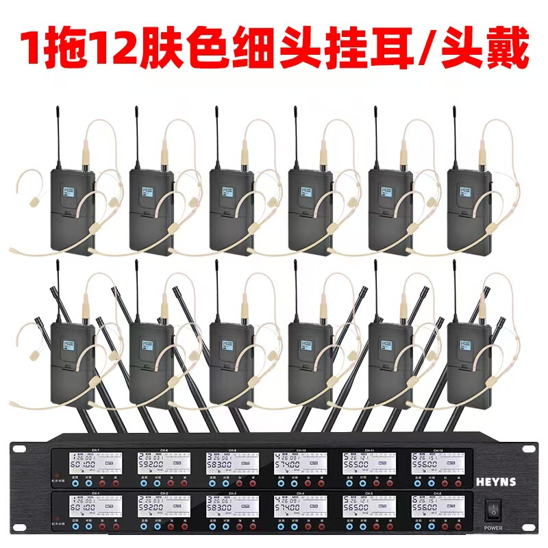 One-To-Twelve Wireless Microphone Skin-Colored Over-Ear Head-Mounted Lavalier Stage Performance Headset Chest Mic with 12 Microphones