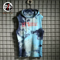 Wdtti đường phố hip hop thời trang không tay áo vest trùm đầu nam cá tính tie nhuộm in lỏng áo vest thể thao vest t - Dệt kim Vest vest nam