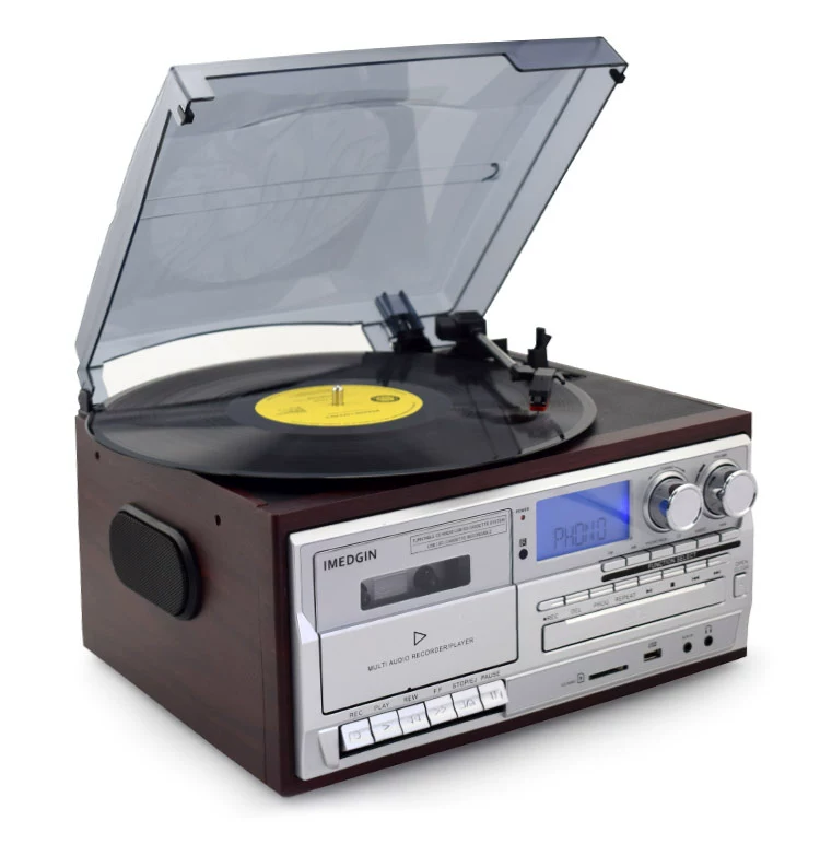 Máy ghi âm vinyl máy ghi âm hiện đại Máy ghi âm cổ Bluetooth âm thanh đa chức năng băng radio CD USB - Máy hát