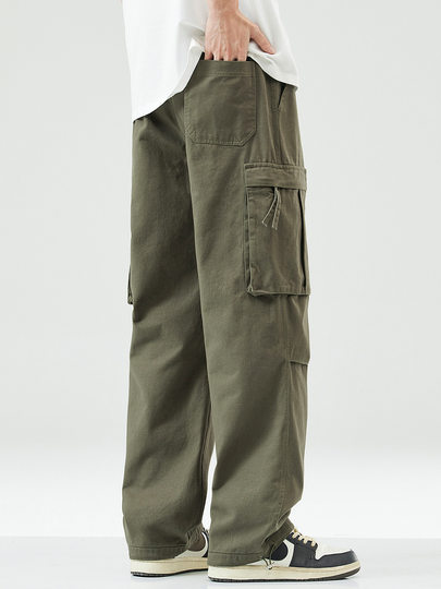 American-Style Pure Cotton Cargo Pants for Men 2024 New Summer Trendy Brand Cool Loose Jogger Pants Casual Straight-Leg Trousers