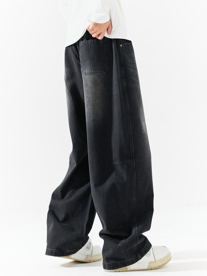 Pure group heavyweight jeans men's spring and autumn American style overalls loose washed straight wide leg light-colored casual pants