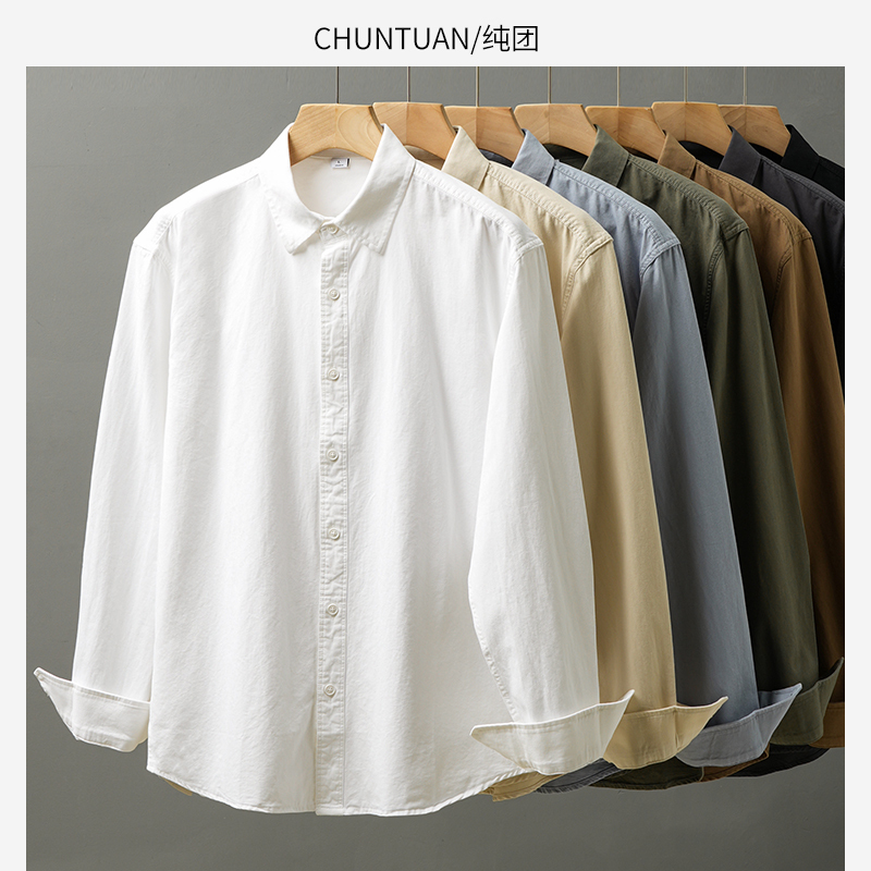 350g Heavyweight Pure Cotton Shirt for Men, Long-Sleeved, Spring and Autumn, High-End, Loose-Fitting, White Collared Shirt Jacket