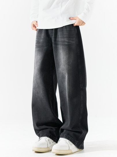 Pure group heavyweight jeans men's spring and autumn American style overalls loose washed straight wide leg light-colored casual pants